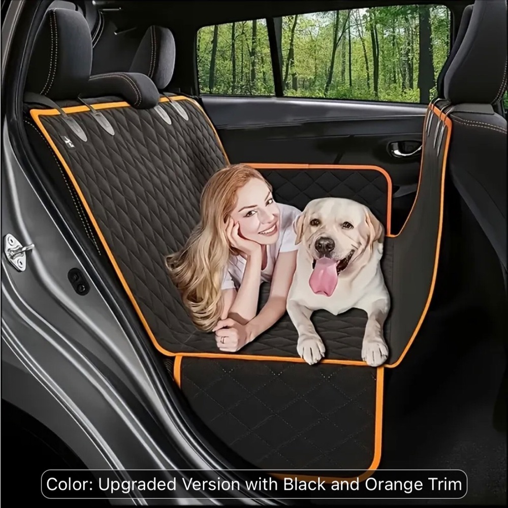 Black Dog Car Seat Cover with Orange Trim - Premium Quilted Pet Hammock